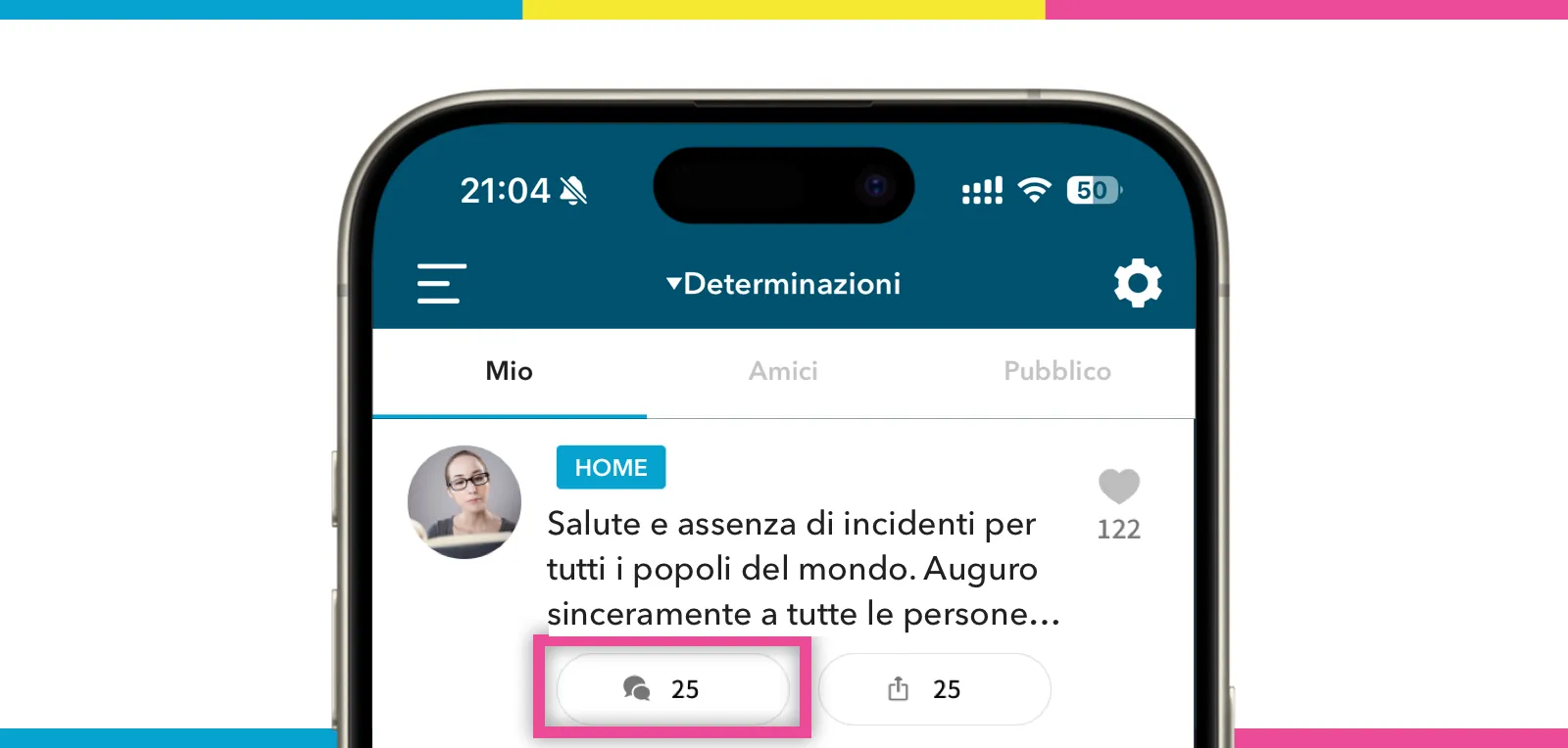 Immagine della schermata di commento a una preghiera